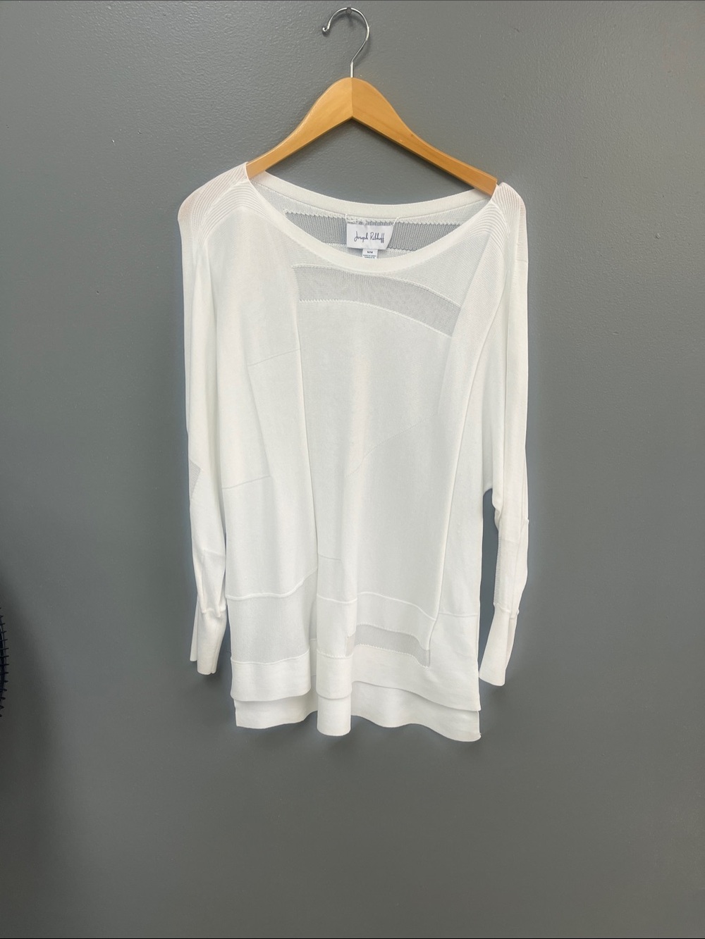 Joseph Ribkoff White Sheer-Panel Long Sleeve lightweight top